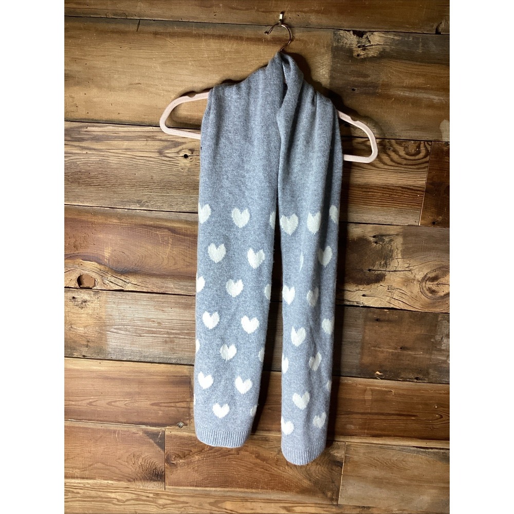 Talbots 100% Cashmere Ladies Scarf Gray w/ Cream Hearts 10"x80"